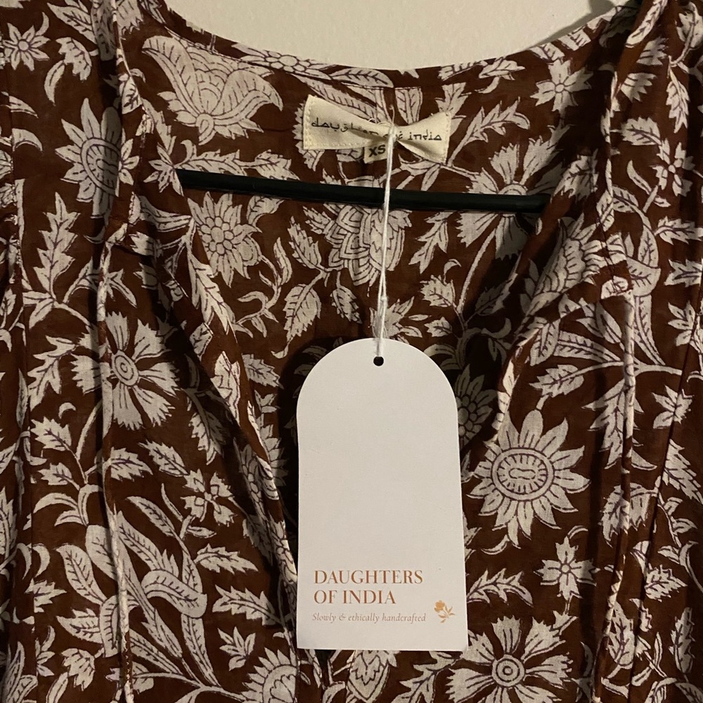 Daughters of India Brown and White Patterned Dress
